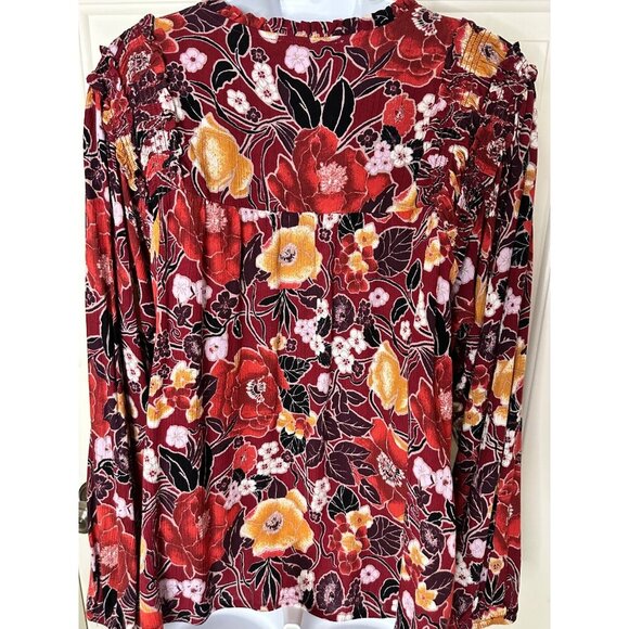 Floral Long Sleeve Blouse W Shirred Neckline & Tie Detail By Nurture Large NWT - Picture 10 of 12